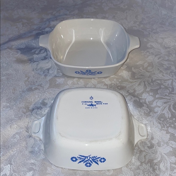 Corningware Other - Vintage Corningware P-41 White Petite Pan with Blue Design.  Qty. (2)